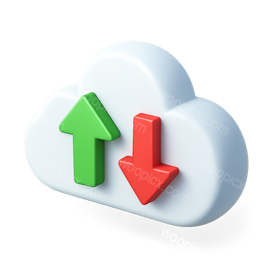 3D Cloud Exchange Icon with Upload and Download Arrows