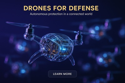 Hyperrealistic Drones for Defense in a Futuristic Scene