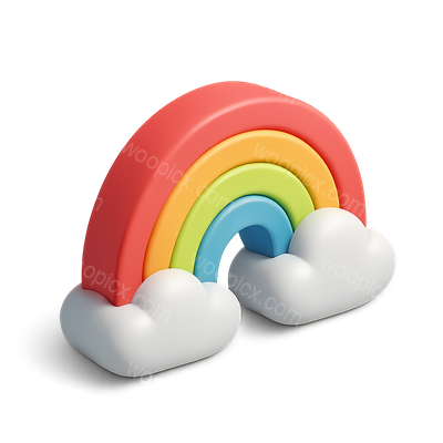 Vibrant 3D Rainbow Icon with Clouds in Isometric View