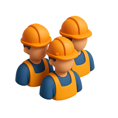 3D Icon of Three Construction Workers in Isometric View