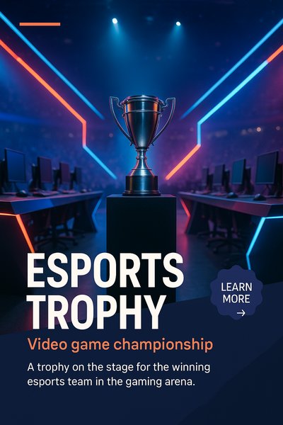 Esports Winner Trophy on Stage in Gaming Arena