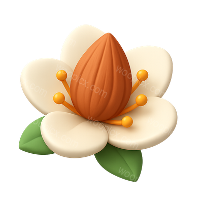 3D Almond Blossom Icon with Isometric Design
