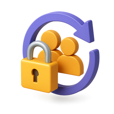 3D Customer Retention Lock Icon with People and Arrow