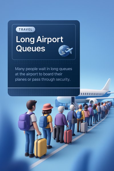 Long Airport Queues: Travelers Await Boarding