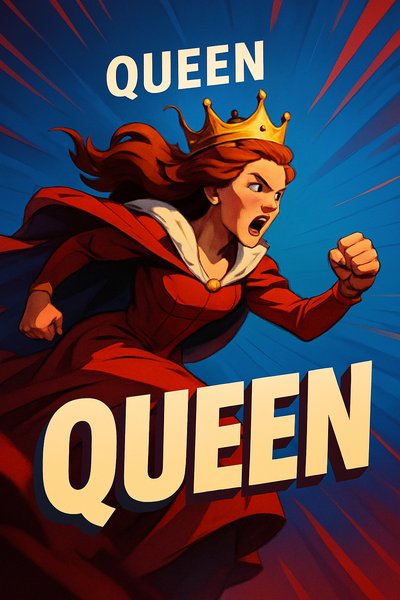 Dynamic Queen in Action with Bold Design Elements