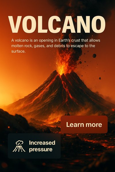 Realistic Volcano Scene with Engaging Text Elements