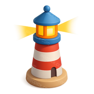 Colorful 3D Lighthouse Icon with Isometric Design