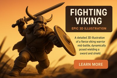 Dynamic 3D Illustration of a Viking Warrior in Battle
