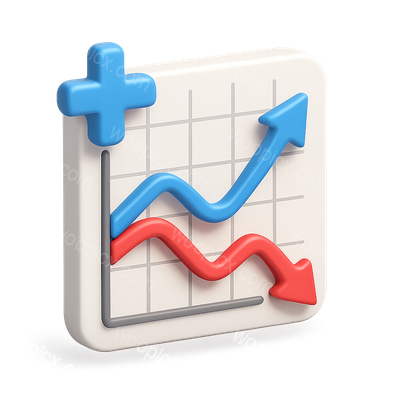 3D Trend Icons Representing Upward and Downward Graphs