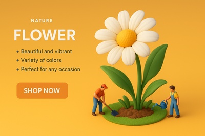Vibrant Flower Scene with Miniature Gardeners