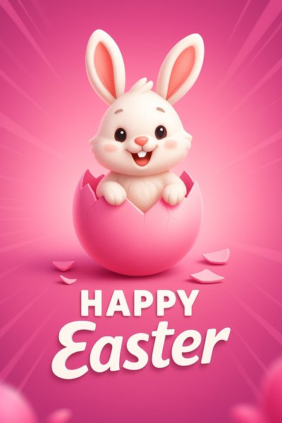 Charming Easter Bunny Emerging from Pink Egg