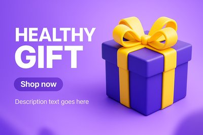 Stylish 3D Gift Box with Ribbon on Purple Background