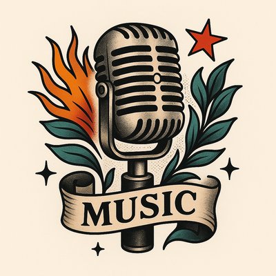 Vintage Microphone Illustration with Musical Elements