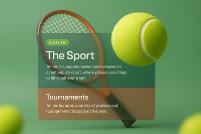 Stylish Tennis Design with 3D Elements and Text Overlay