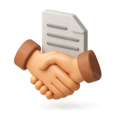 3D Handshake Icon with Document in Isometric Style