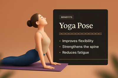 3D Yoga Pose Illustration with Benefits Overview