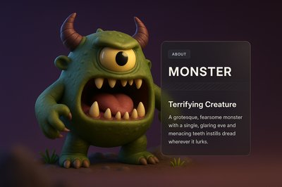 3D Illustration of a Terrifying Monster with Information Panel