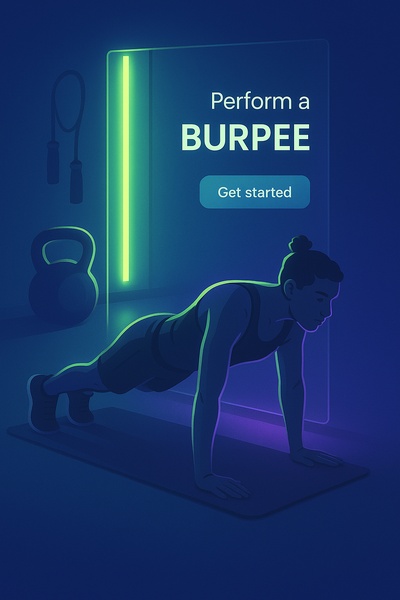 Realistic Neon Burpee Workout Illustration with Shadows