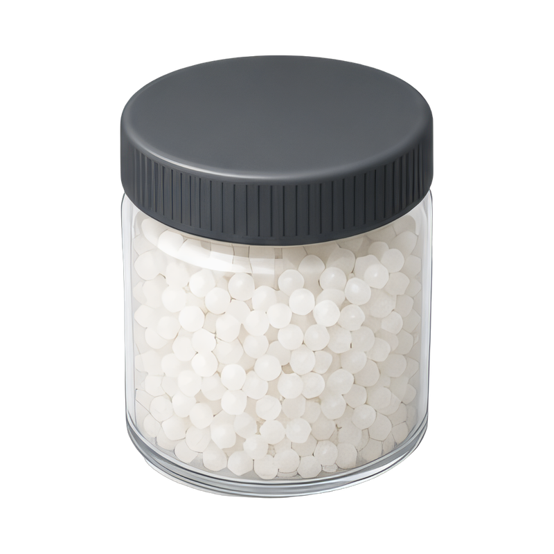 Sodium hydroxide beads in jar