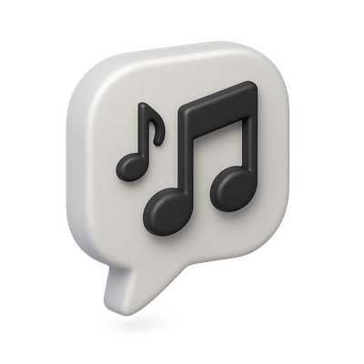 3D Musical Speech Bubble Icon Design with Notes