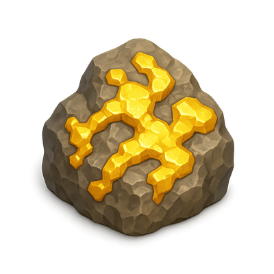 Stylized 3D Gold Ore Icon with Volumetric Detail