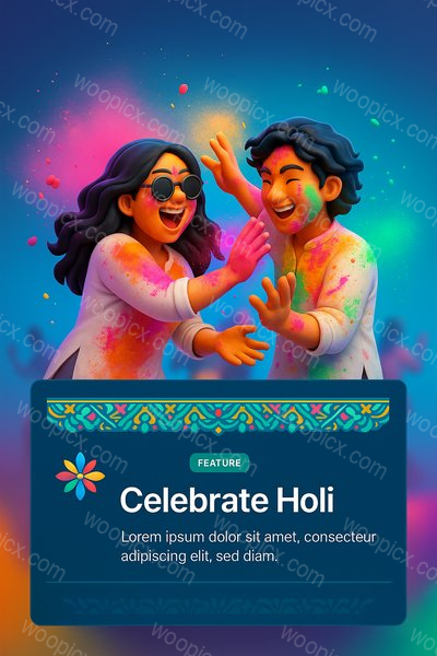 Vibrant Holi Festival Celebration in 3D Art
