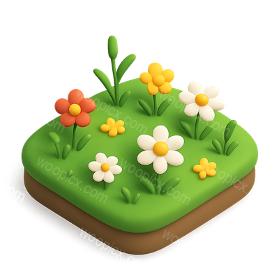 3D Isometric Wildflower Meadow Icon Design