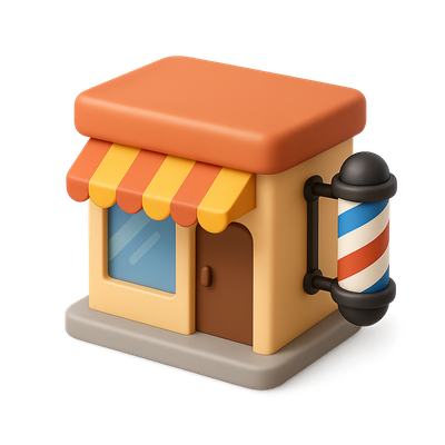 Stylized 3D Barbershop Icon with Volumetric Design