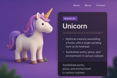 3D Unicorn Illustration with Stylish Text Blocks