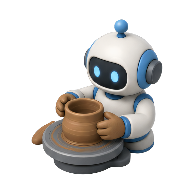 robot creating pottery on wheel