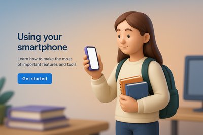 Student Holding Smartphone with Books in a 3D Illustration