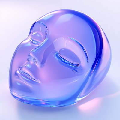 Sculptural Glass Face Art Piece in Soft Color Palette