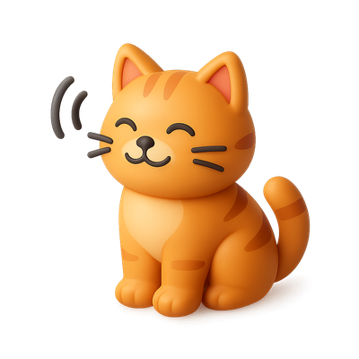 Charming 3D Purring Cat Icon in Isometric View