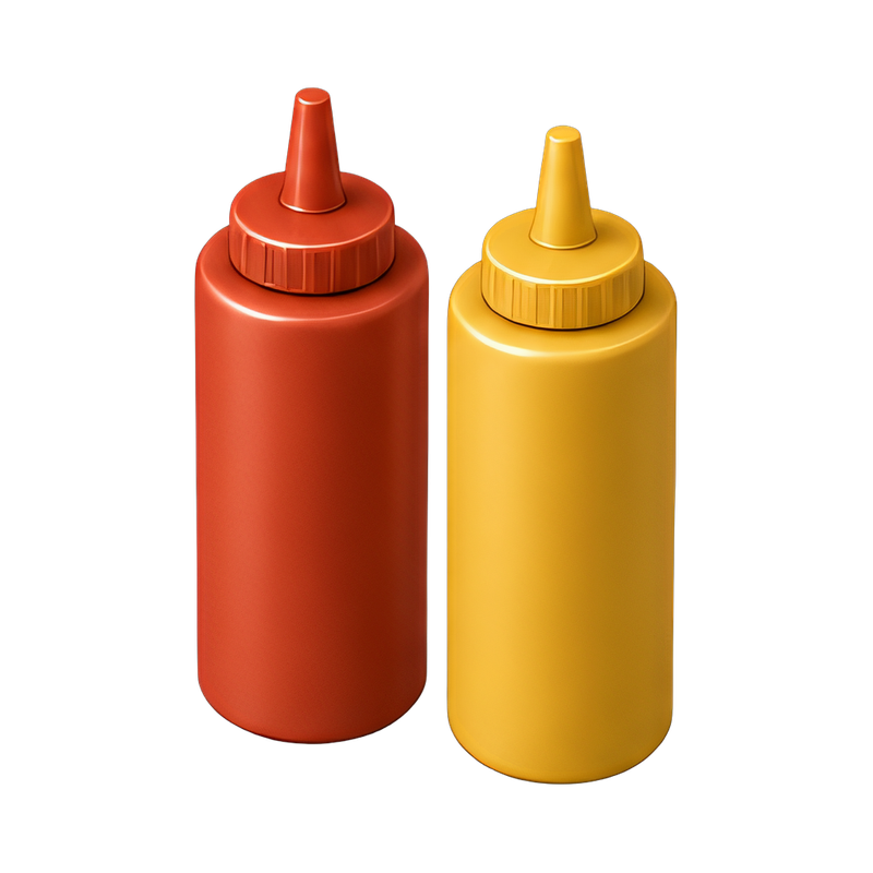 Colorful condiment squeeze bottles