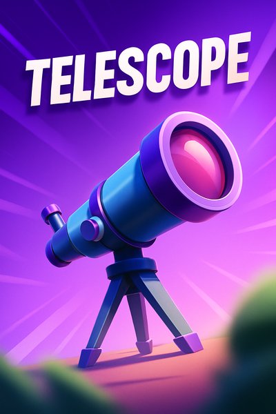Dynamic Telescope Illustration with Bold Title