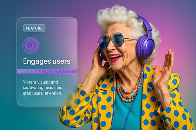 Eccentric Elderly Woman Enjoying Music with Headphones