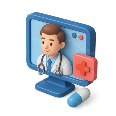 3D Telehealth Icon Featuring Doctor on Screen