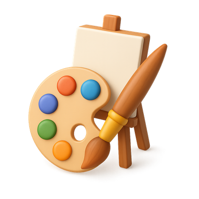 Colorful 3D Art Icon Featuring Palette and Brush