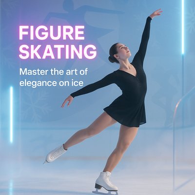 Dynamic Figure Skating Promotional Image with Elegant Pose