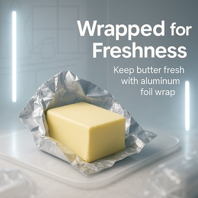 Product Display of Butter Wrapped in Aluminum Foil