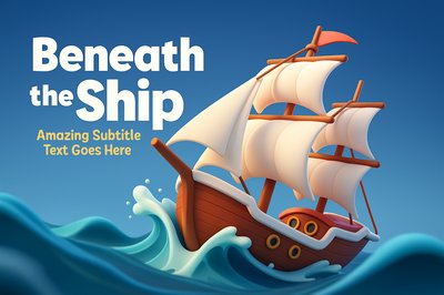 Dynamic 3D Ship Illustration with Bold Title and Subtitle