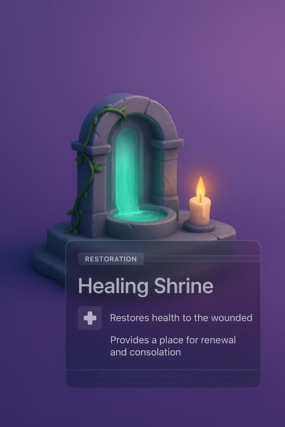 Healing Shrine 3D Illustration with Text Overlay