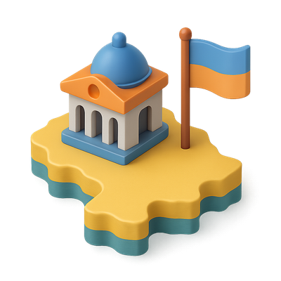 3D Autonomous Icon with Flag and Building Design