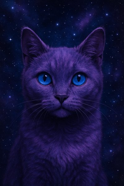 Mystical Cat Portrait with Cosmic Background