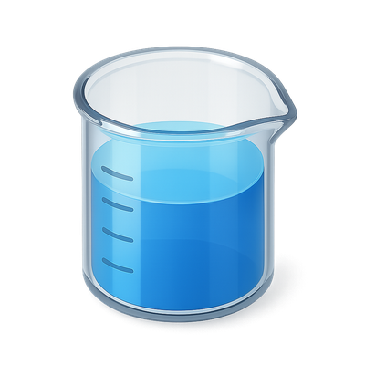 Isometric 3D Beaker Icon with Blue Liquid and Transparent Background