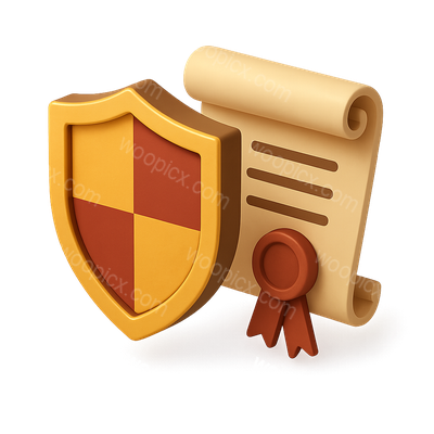 3D Shield and Document Icon Representing Security and Certification