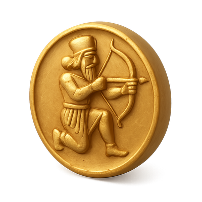 3D Persian Daric Coin Icon with Archer Design