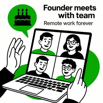 Illustration of Remote Team Meeting Featuring Founder and Team Members