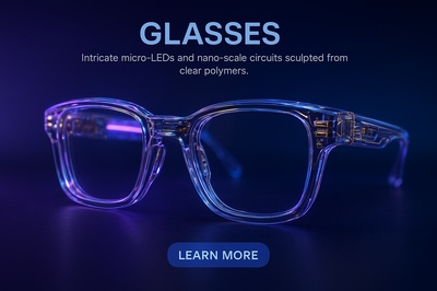 Hyperrealistic 3D Glasses with Glowing Micro-LEDs and Intricate Details