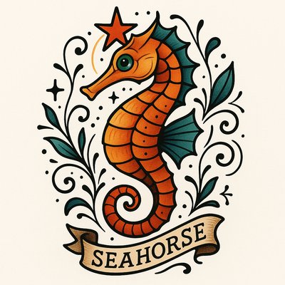 Colorful Seahorse Illustration with Floral Elements